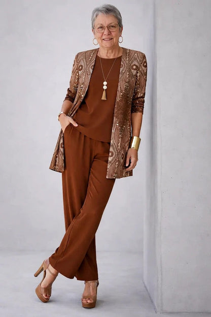Carmen™ | Completo 3 Pezzi Elegante con Cardigan Lungo e Pantaloni