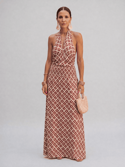 Adriana™ | Abito Lungo all'Americana Stampa Geometrica