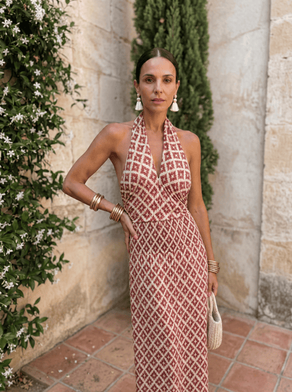 Adriana™ | Abito Lungo all'Americana Stampa Geometrica