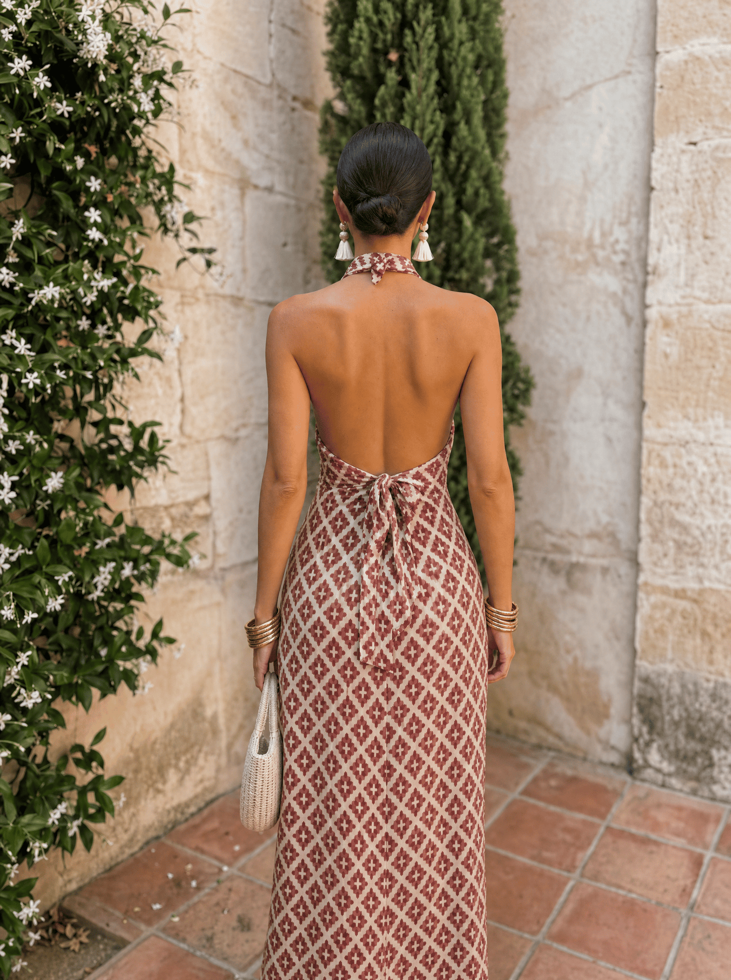 Adriana™ | Abito Lungo all'Americana Stampa Geometrica