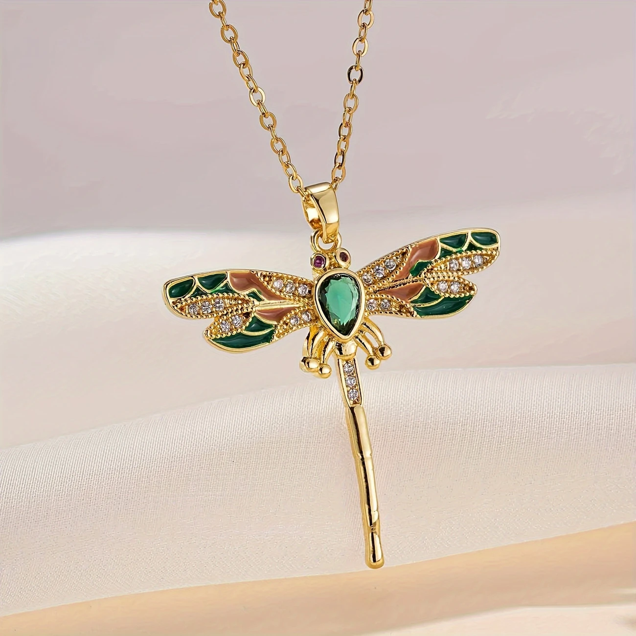 Necklace bright green dragonfly