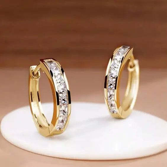Chic Crystal-Gold Hoop Earrings