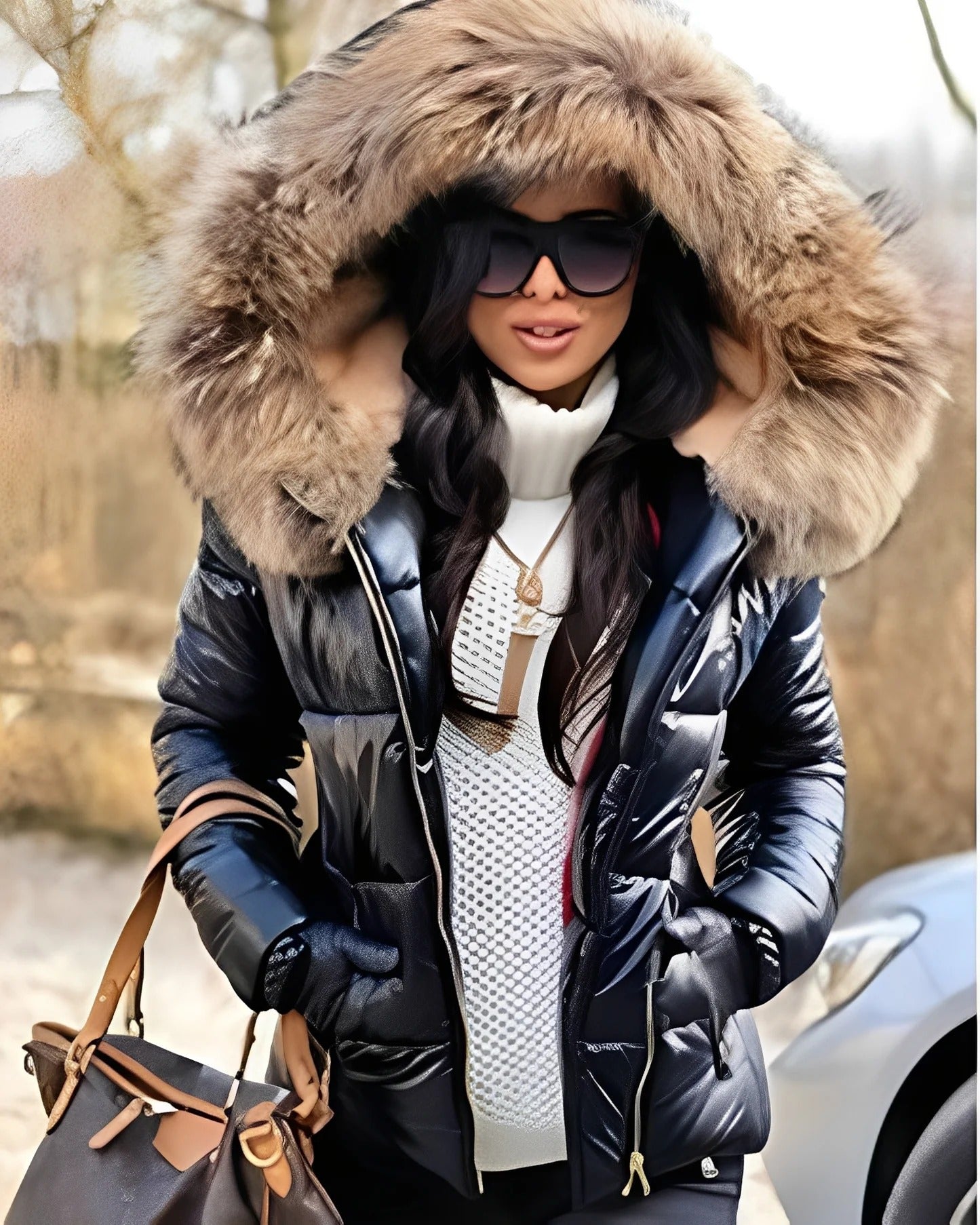 Jessica - Lucente giacca piumino con cappuccio per donne