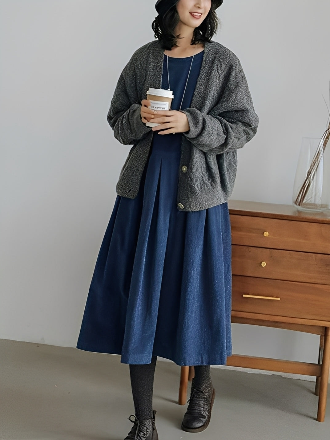 Shyanne - Abito in velluto a coste casual e comodo con tasche per donne 