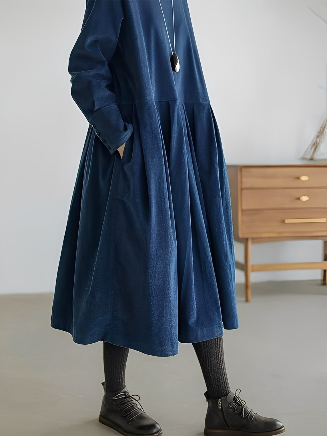 Shyanne - Abito in velluto a coste casual e comodo con tasche per donne 