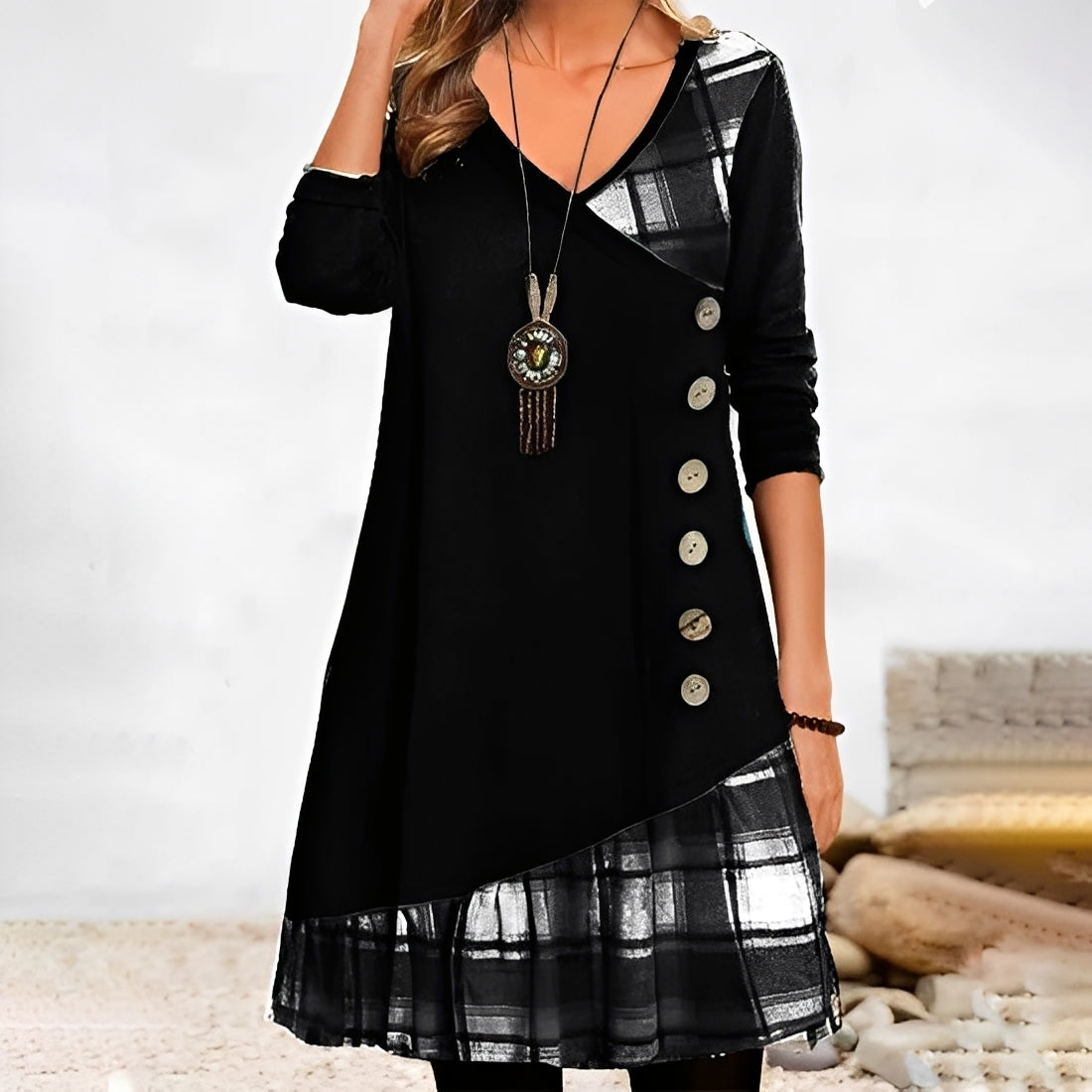 Shawnee - Abito casual patchwork con motivo a quadri per donne 