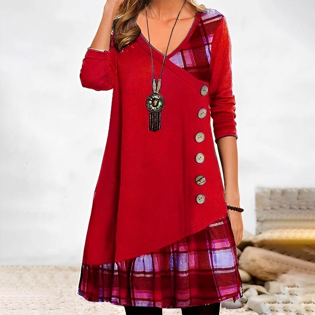 Shawnee - Abito casual patchwork con motivo a quadri per donne 