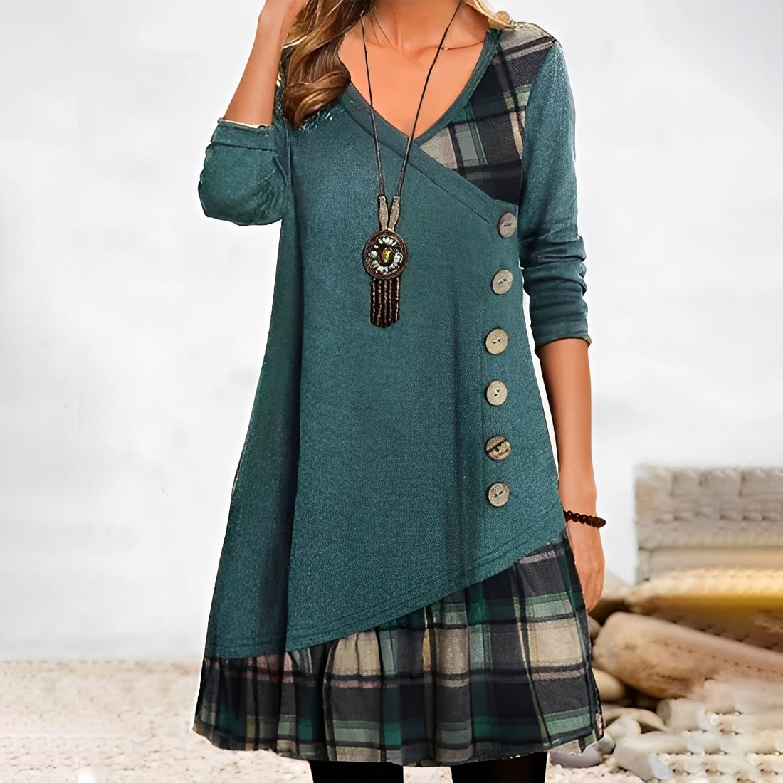Shawnee - Abito casual patchwork con motivo a quadri per donne 
