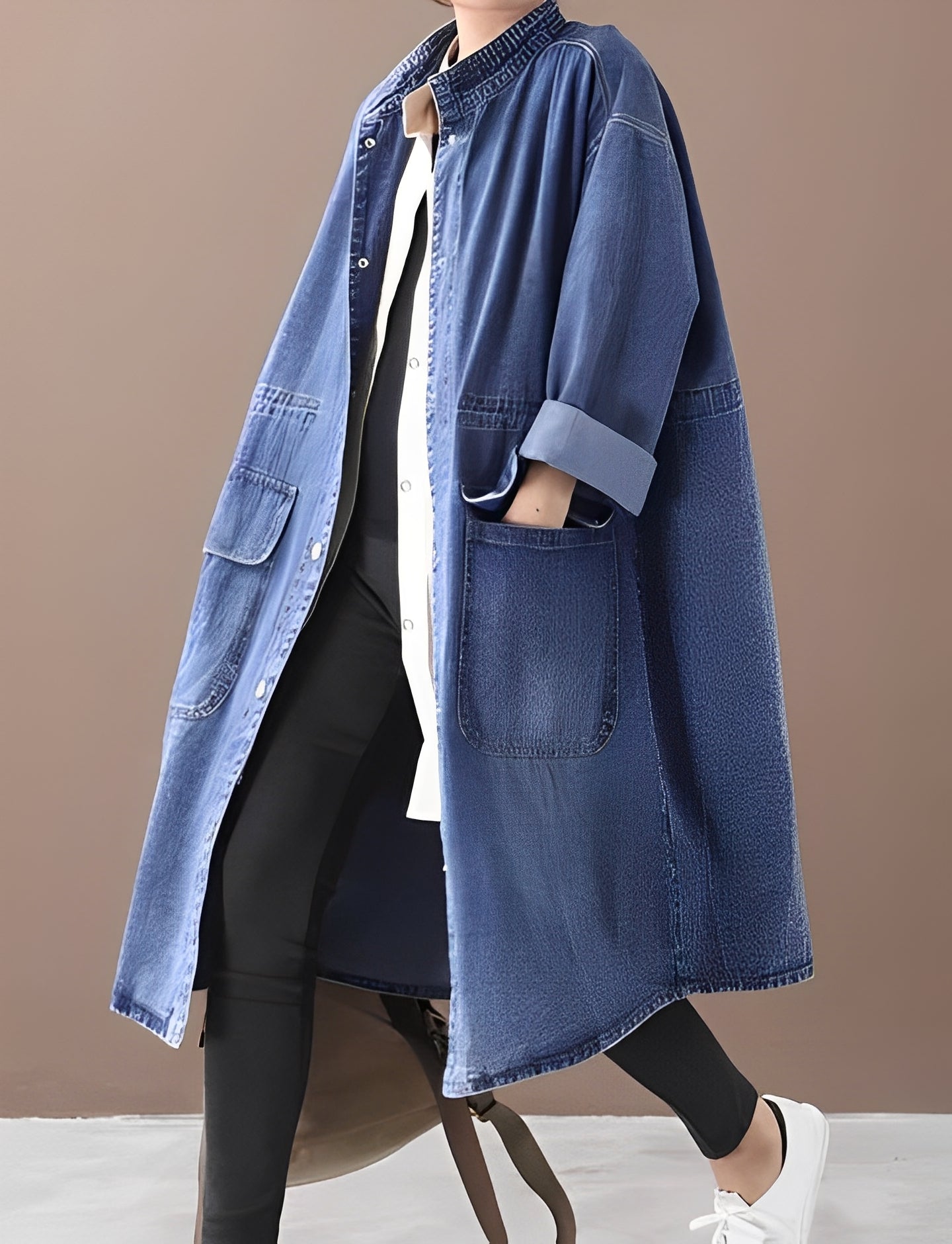 Jacinda - Giacca di jeans oversize con colletto alto per donne 