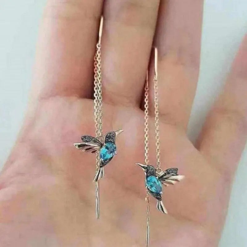 Hummingbird Gold and Crystal Threader Earrings