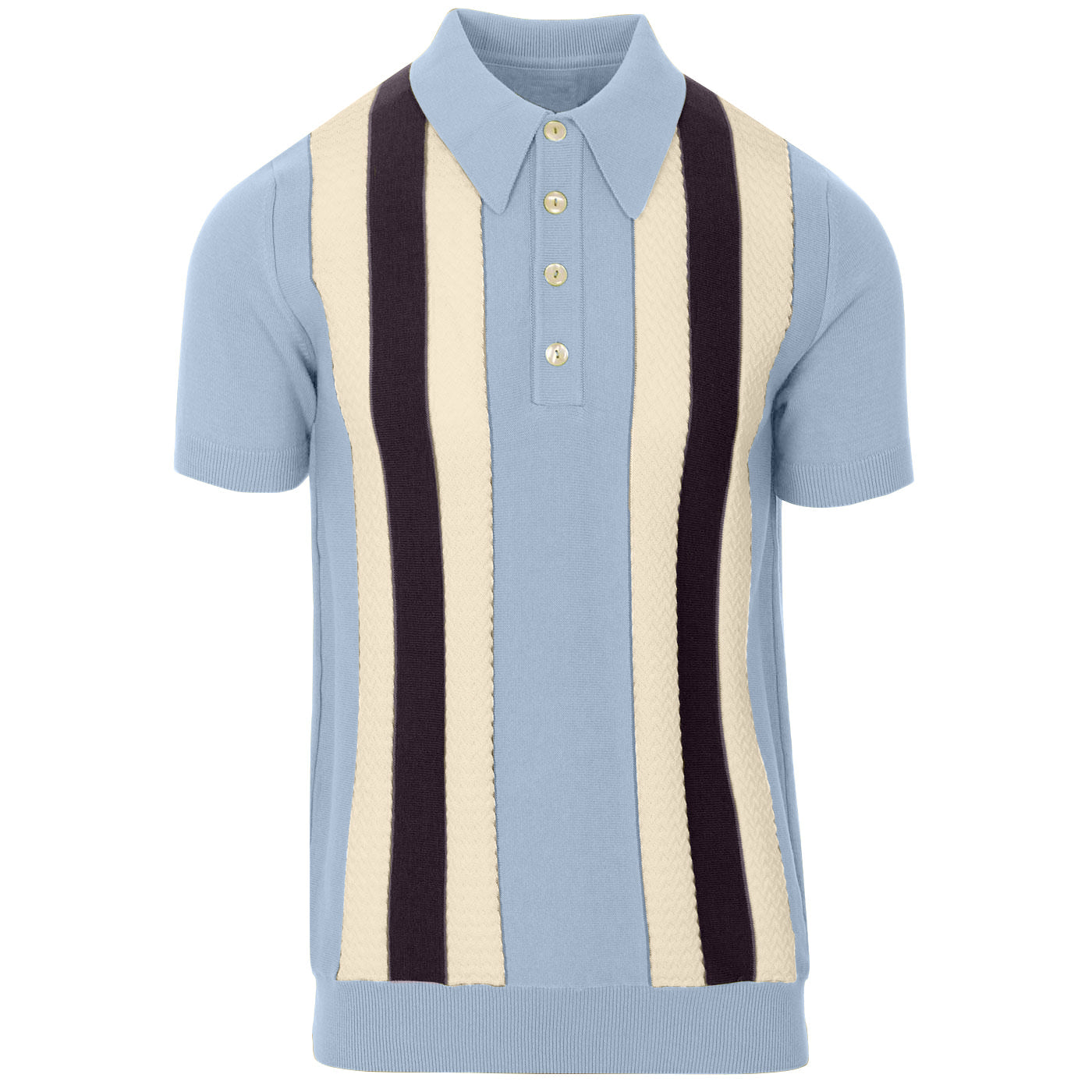 Polo da uomo in maglia a righe mod azzurro cielo – Camicia a maniche corte vintage anni '60