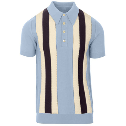 Polo da uomo in maglia a righe mod azzurro cielo – Camicia a maniche corte vintage anni '60