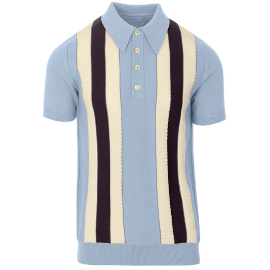 Men's Sky Blue Mod Stripe Knit Polo – 60s Vintage Short Sleeve Shirt