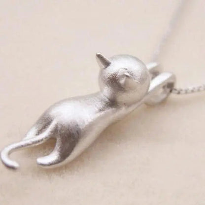 Playful Sterling Silver Kitten Necklace
