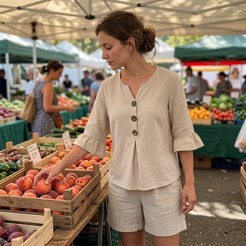 Silvia™ | Women's Tiered Linen-Effect Cotton Co-ord
