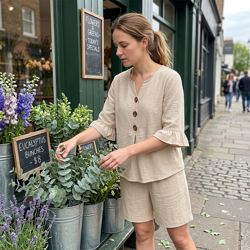 Silvia™ | Women's Tiered Linen-Effect Cotton Co-ord